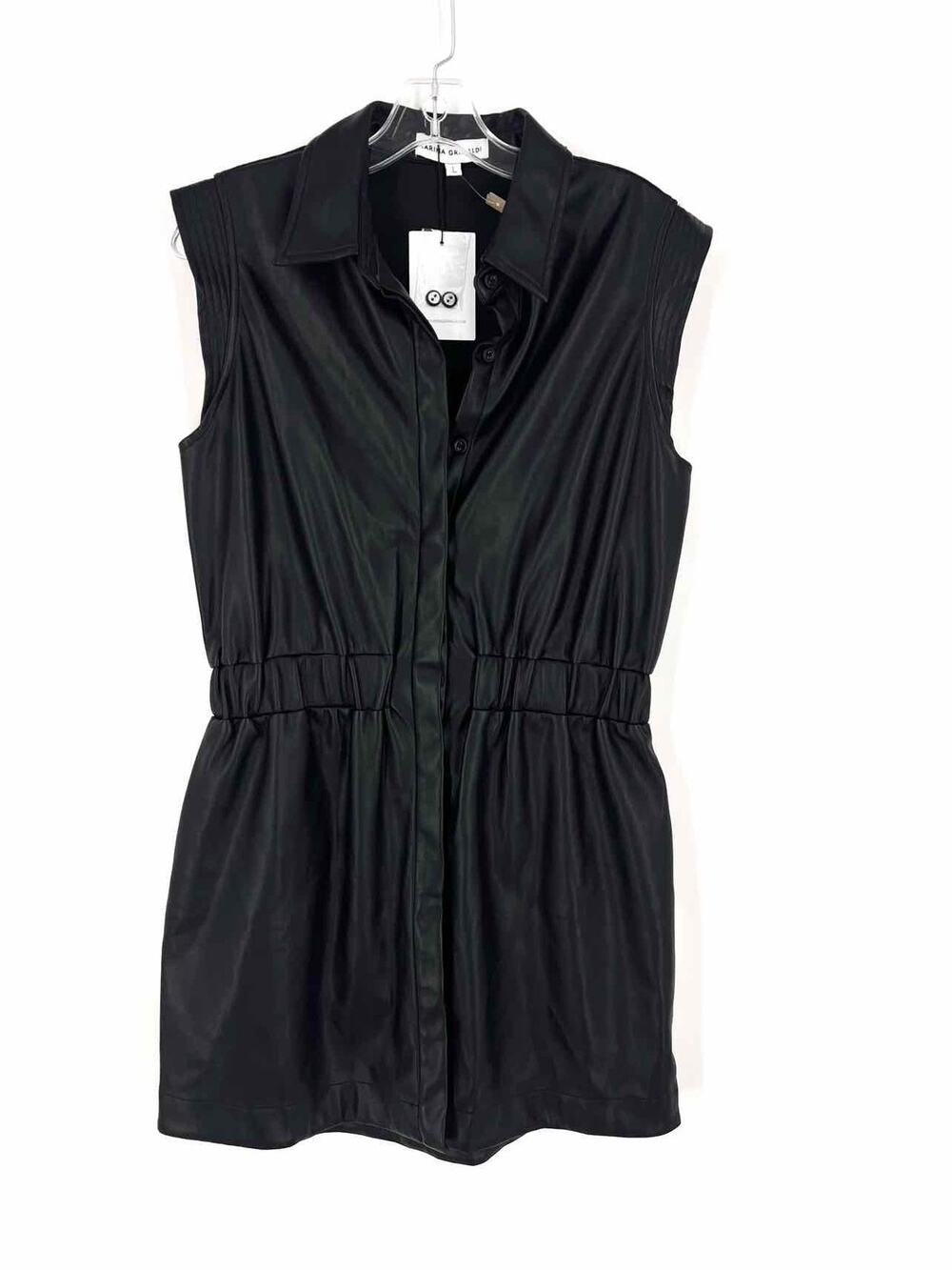Karina Grimaldi Size L Black Button-down Faux Leather NEW Designer Dress
